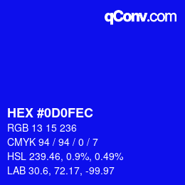 カラーコード: HEX #0D0FEC | qconv.com