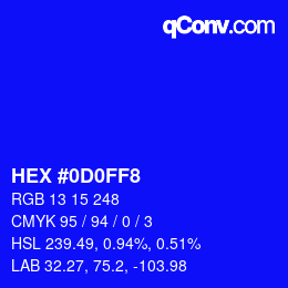 カラーコード: HEX #0D0FF8 | qconv.com
