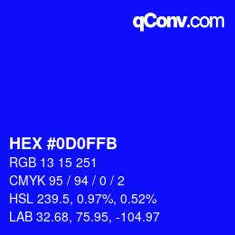 Color code: HEX #0D0FFB | qconv.com