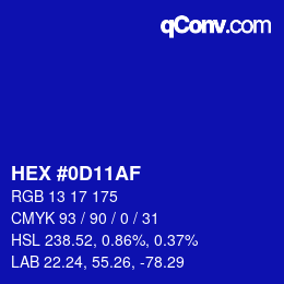 Color code: HEX #0D11AF | qconv.com