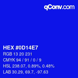 Color code: HEX #0D14E7 | qconv.com