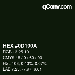 Color code: HEX #0D190A | qconv.com