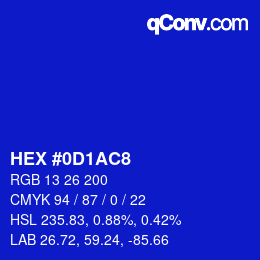 Color code: HEX #0D1AC8 | qconv.com