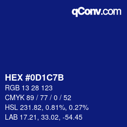 カラーコード: HEX #0D1C7B | qconv.com