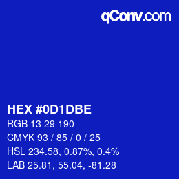 Color code: HEX #0D1DBE | qconv.com