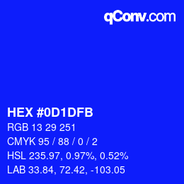 Color code: HEX #0D1DFB | qconv.com