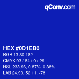 颜色代码: HEX #0D1EB6 | qconv.com