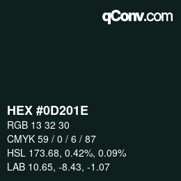 Color code: HEX #0D201E | qconv.com