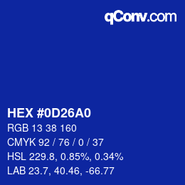 カラーコード: HEX #0D26A0 | qconv.com