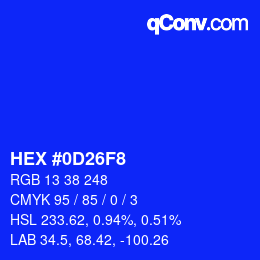 颜色代码: HEX #0D26F8 | qconv.com