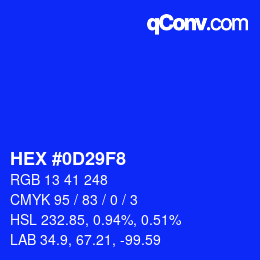 Color code: HEX #0D29F8 | qconv.com