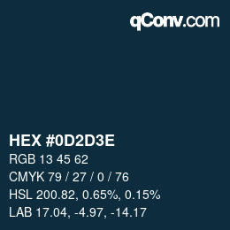 Farbcode: HEX #0D2D3E | qconv.com