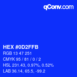 Color code: HEX #0D2FFB | qconv.com