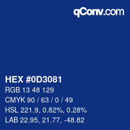 Farbcode: HEX #0D3081 | qconv.com