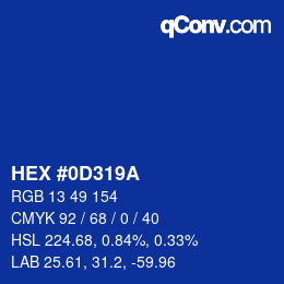カラーコード: HEX #0D319A | qconv.com
