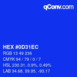 颜色代码: HEX #0D31EC | qconv.com