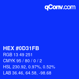 カラーコード: HEX #0D31FB | qconv.com