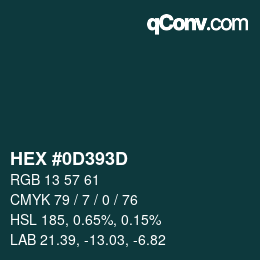 カラーコード: HEX #0D393D | qconv.com