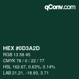 颜色代码: HEX #0D3A2D | qconv.com
