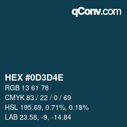 Color code: HEX #0D3D4E | qconv.com