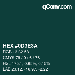 Color code: HEX #0D3E3A | qconv.com