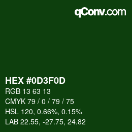 Color code: HEX #0D3F0D | qconv.com