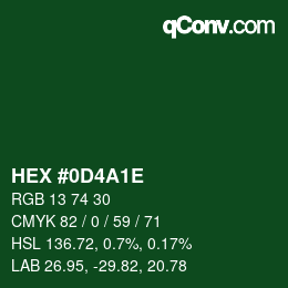 Color code: HEX #0D4A1E | qconv.com