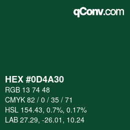 カラーコード: HEX #0D4A30 | qconv.com