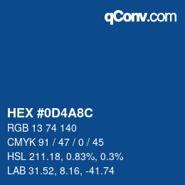 カラーコード: HEX #0D4A8C | qconv.com