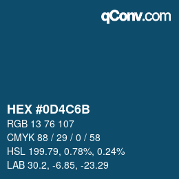カラーコード: HEX #0D4C6B | qconv.com