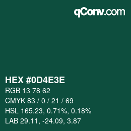 カラーコード: HEX #0D4E3E | qconv.com
