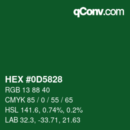 颜色代码: HEX #0D5828 | qconv.com