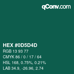 颜色代码: HEX #0D5D4D | qconv.com
