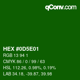 Color code: HEX #0D5E01 | qconv.com