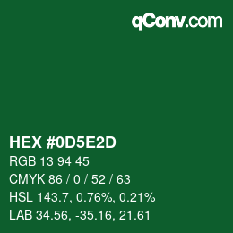 Color code: HEX #0D5E2D | qconv.com