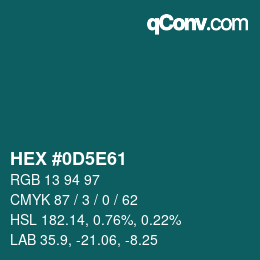 Color code: HEX #0D5E61 | qconv.com
