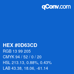 カラーコード: HEX #0D63CD | qconv.com