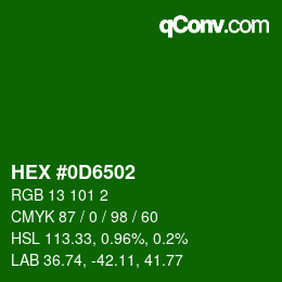 颜色代码: HEX #0D6502 | qconv.com