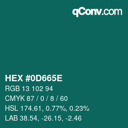 Color code: HEX #0D665E | qconv.com