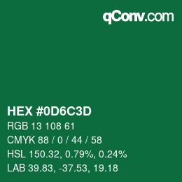 Color code: HEX #0D6C3D | qconv.com