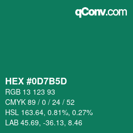 カラーコード: HEX #0D7B5D | qconv.com