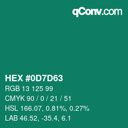 颜色代码: HEX #0D7D63 | qconv.com