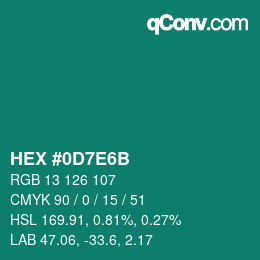 Color code: HEX #0D7E6B | qconv.com