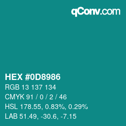 颜色代码: HEX #0D8986 | qconv.com