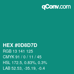 Color code: HEX #0D8D7D | qconv.com