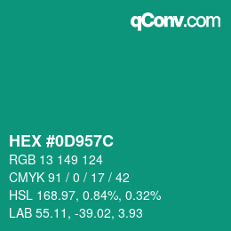 Color code: HEX #0D957C | qconv.com