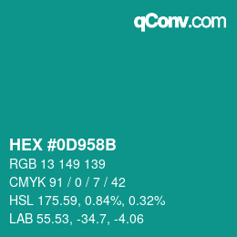 Color code: HEX #0D958B | qconv.com