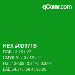 Color code: HEX #0D971B | qconv.com