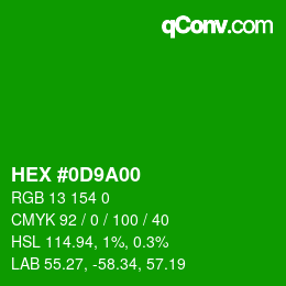 Color code: HEX #0D9A00 | qconv.com