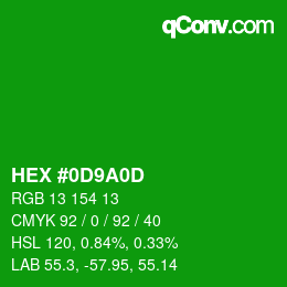 Color code: HEX #0D9A0D | qconv.com
